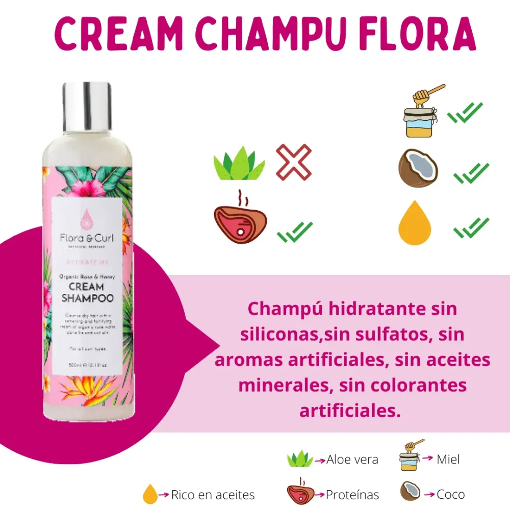 Flora and Curl Rose Water and Honey Cream Shampoo 300ml - 1
